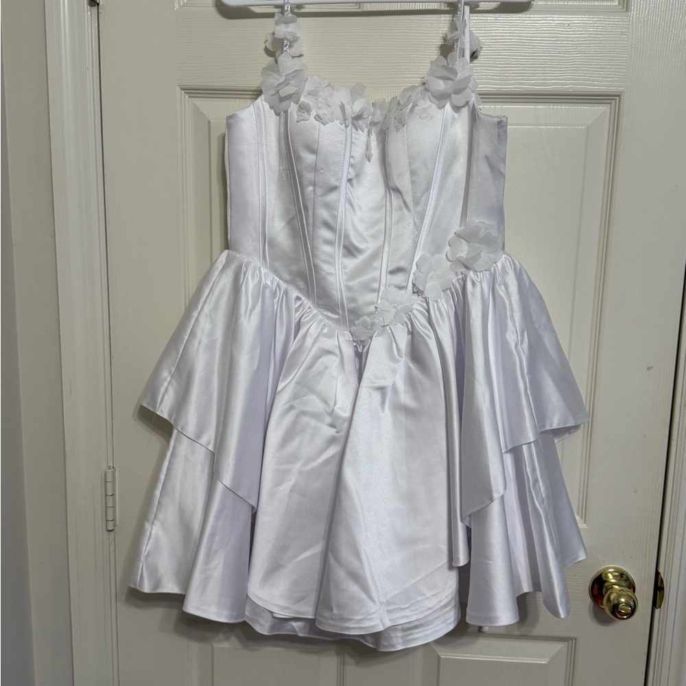 White Floral Wedding Reception Dress